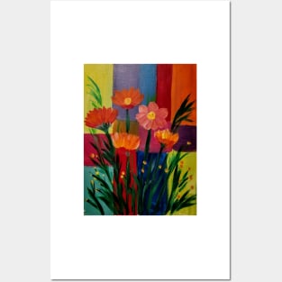 Abstract painting of colorblock  with some wildflowers Posters and Art